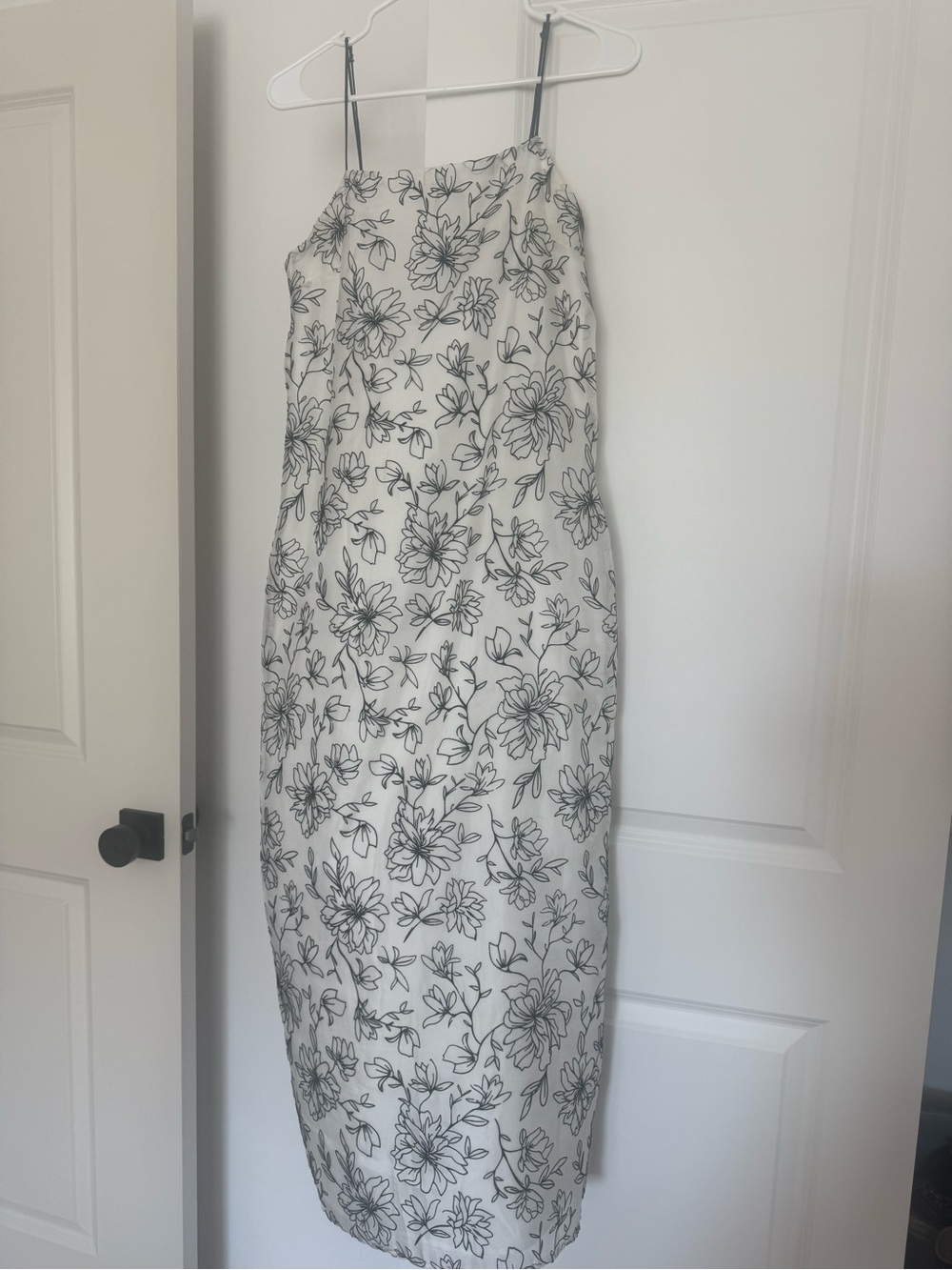 Storia White Midi Slip Skirt with Black Floral Outline
